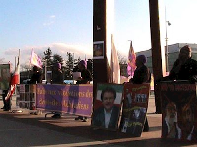تجمع اعتراضی در برابر مقر ملل متحد در ژنو علیه اعدام حسین خضری و حمله به اشرف