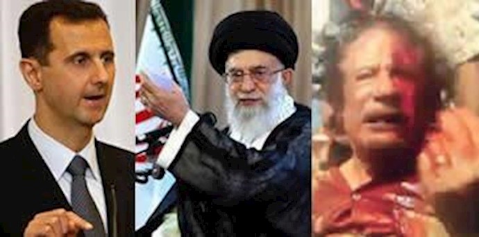 سه دیکتاتور به دنبال یک سرنوشت هستند - قذافی دیکتاتور ساقط شده لیبی و خامنه ای طلسم شکسته و بشار اسد دیکتاتور سوریه