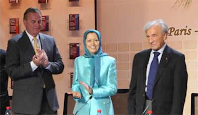 الی ویزل، مریم رجوی و جیمز جونز در کنفرانس پاریس 7اردیبهشت 1390