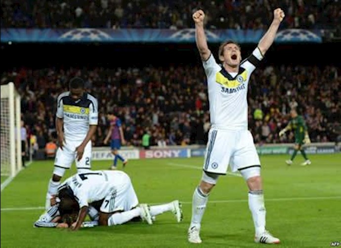 خوشحالی فرانک لامپارد پس از گل دوم چلسی