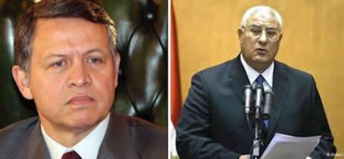 ملک عبدالله دوم پادشاه اردن  و عدلی منصور رئیس‌جمهور مصر 