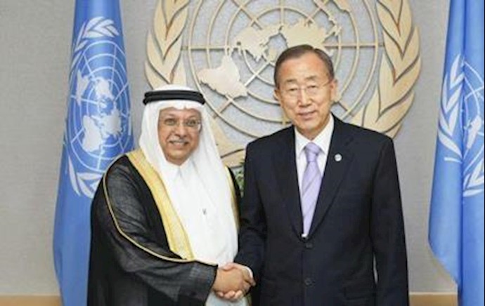 سفیر عربستان سعودی در سازمان ملل‌متحد عبدالله المعلمی به همراه بان کی مون