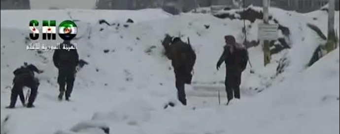 رزمندگان سوریه در برف و سرما