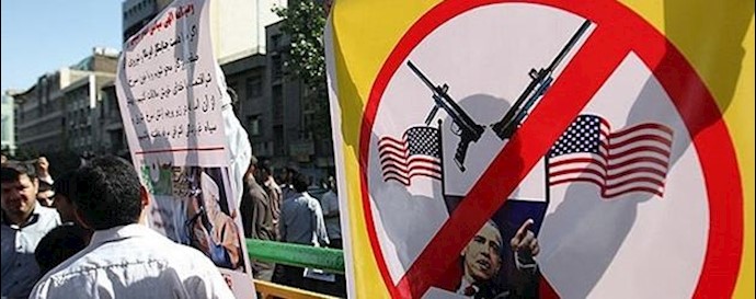 پخش تراکتها و چسباندن بنرهای تبلیغاتی علیه مذاکرات هسته‌یی، آمریکا و شخص باراک اوباما توسط مزدوران بسیجی 