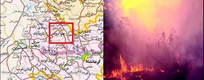 نقشه جوانرود -  آتش سوزی در جنگلهای بلوط