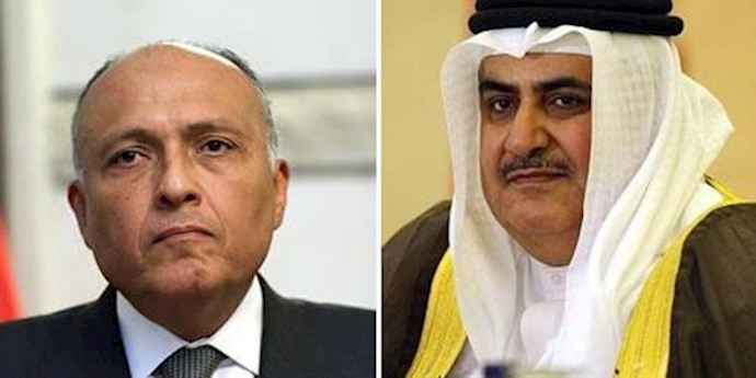 شیخ خالد بن محمد آل خلیفه وزیر خارجه بحرین و سامح شکری وزیر خارجه مصر 