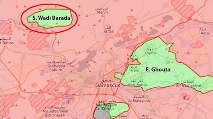 نقشه وادی بردا در 15 کیلومتری دمشق