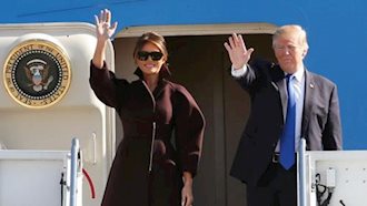 رئیس‌جمهور آمریکا و همسرش در فرودگاه سئول