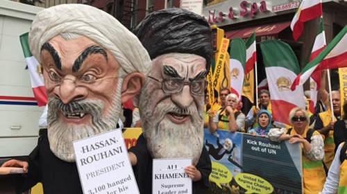  اکسیون اشرف‌نشانها در نیویورک علیه حضور آخوند روحانی