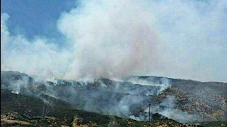 آتش سوزی جنگلها و مراتع کردستان با توپ باران جنایتکارانه پاسداران 