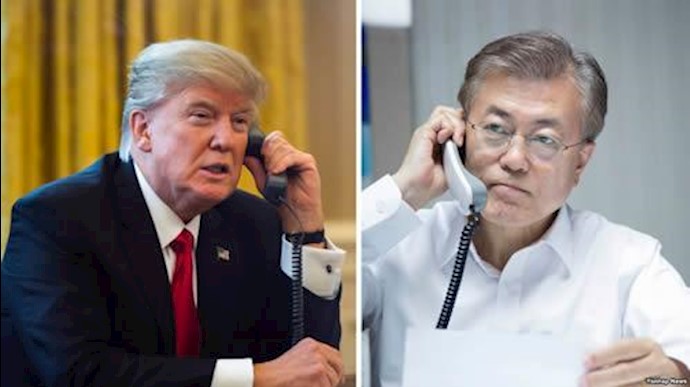 دونالد ترامپ رئیس‌جمهور آمریکا و مون جه این، رئیس‌جمهوری کره جنوبی