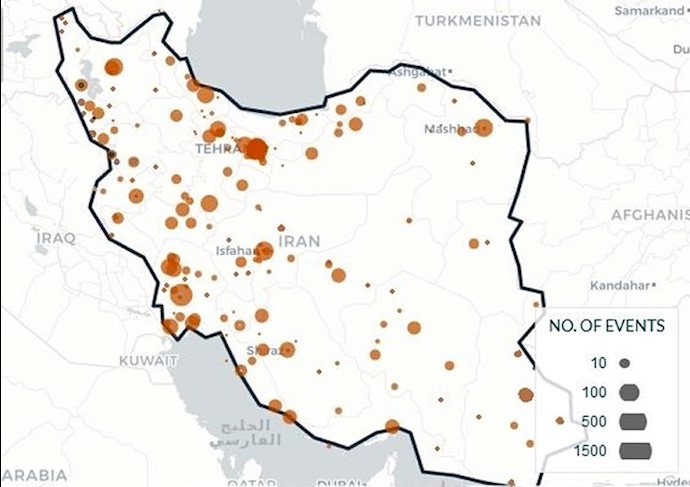 نقشه ایران و شهرهای شورشی آن