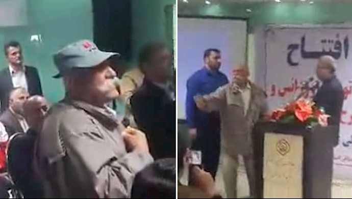 بهم زدن سخنرانی علی ربیعی وزیر کار رژیم توسط یک کارگر بازنشسته 