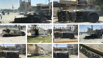تظاهرات مردم کازرون - تصاویر منتشر شده در فضای مجازی از به آتش کشیدن خودروهای نیروهای سرکوبگر و کانکس پلیس و نیروی انتظامی
