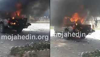 به آتش کشیدن خودروی نیروی سرکوبگر انتظامی در کازرون 