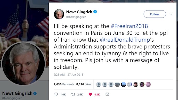 حمایت نیوت گینگریچ از همایش بزرگ  ایرانیان در پاریس