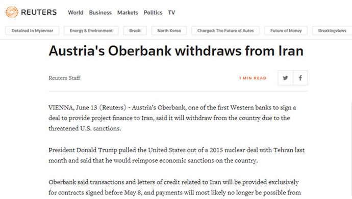 بانکها و شرکتها اتریشی از ایران بیرون می روند