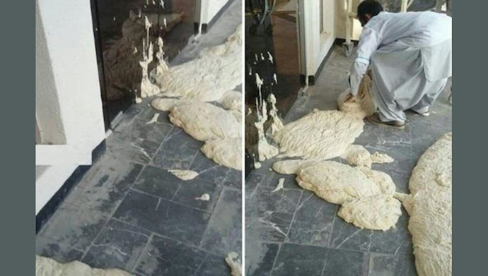  عکس‌العمل یک نانوا در شهر خاش در استان سیستان و بلوچستان در اعتراض به خمیرهایش که خراب شده