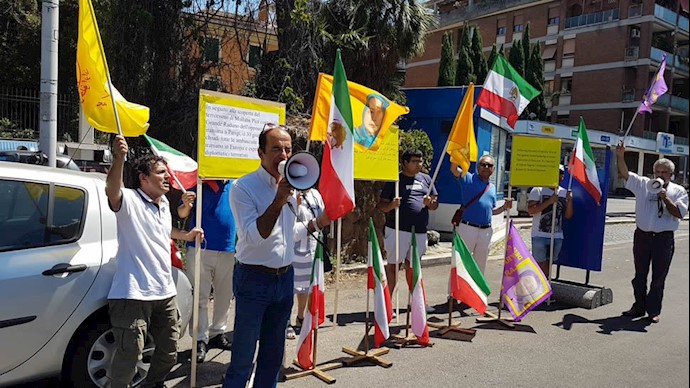 آکسیون هموطنان آزاده در ایتالیا برای تحویل دیپلومات تروریست رژیم ایران به بلژیک