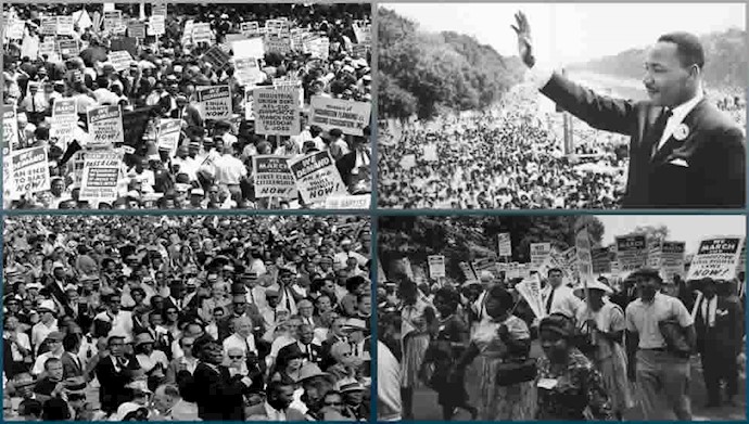 ماتین لوتر گینگ در تظاهرات ۲۵۰هزار نفره سیاه‌پوستان آمریکا