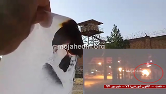 آتش زدن مرکز سرکوب و پوستر خامنه‌ای و خمینی 