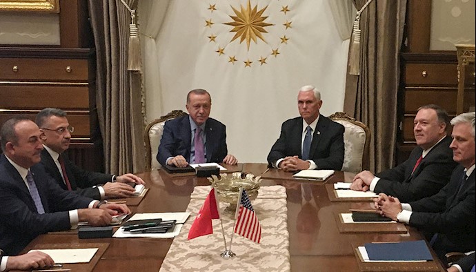 دیدار مایک پنس معاون رئیس‌جمهور آمریکا و رجب طیب اردوغان رئیس‌جمهور ترکیه