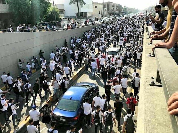 تظاهرات مدارس و دانشگاهها در بغداد در حمایت از قیام مردم و جوانان عراق