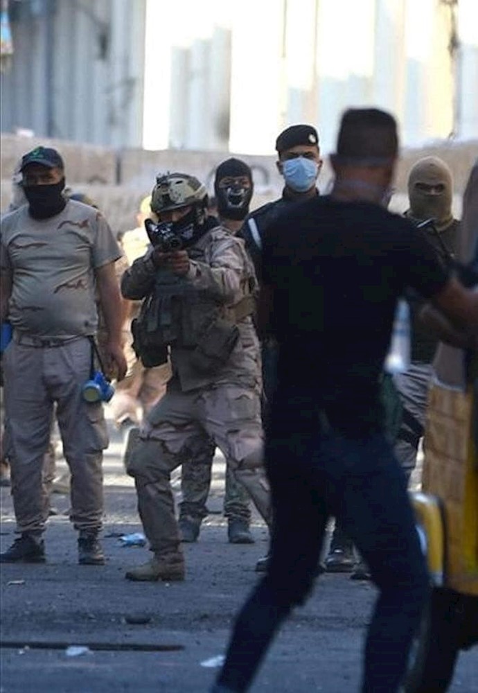 شلیک مستقیم نیروهای امنیتی و مزدوران رژیم ایران به جوانان قیام‌کننده عراق- ۱۸آبان
