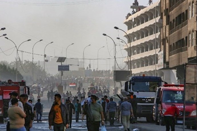 قیام و و اعتصاب عمومی در عراق - تجمع قیام‌کنندگان در پل پایین پل سنک در بغداد