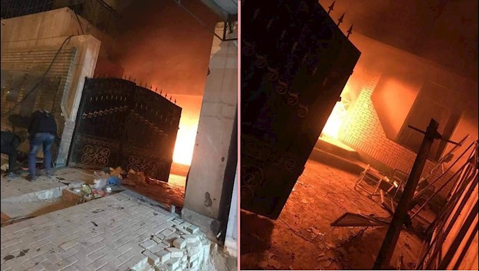 دیوانیه عراق - به آتش کشیدن دفاتر گروه‌های مزدور رژیم آخوندی، سپاه بدر، عصائب و حزب‌الدعوه