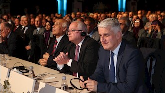 پاندلی مایکو وزیر آلبانیایی‌های مقیم خارج و ادموند اسپاهو معاون حزب دموکراتیک در جشن عید نوروز مجاهدین در آلبانی