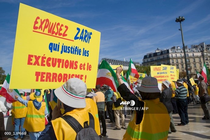 تظاهرات و اعتراض ایرانیان و اشرف‌نشانها در پاریس علیه حضور ماله کش آخوندها - ۱شهریور۹۸