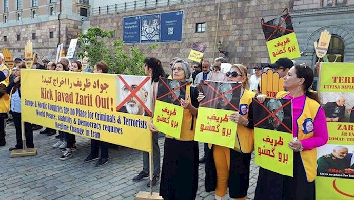 تظاهرات ایرانیان و اشرف نشانها علیه حضور ظریف وزیر خارجه رژیم آخوندی در نروژ - ۳۱مرداد۹۸