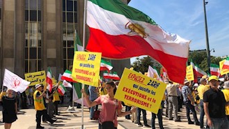 تظاهرات ایرانیان و اشرف نشانها علیه جواد ظریف وزیر خارجه آخوندها در فرانسه