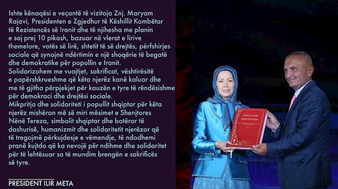 دیدار الیر متا رئیس‌جمهور آلبانی با مریم رجوی رئیس‌جمهور برگزیده مقاومت ایران در اشرف۳