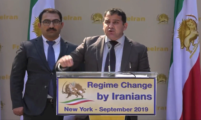 علی بهرامی از هیأت سازمان خبات کردستان ایران - نیویورک ـ تظاهرات «نه به آخوند روحانی» - ۳مهر۹۸
