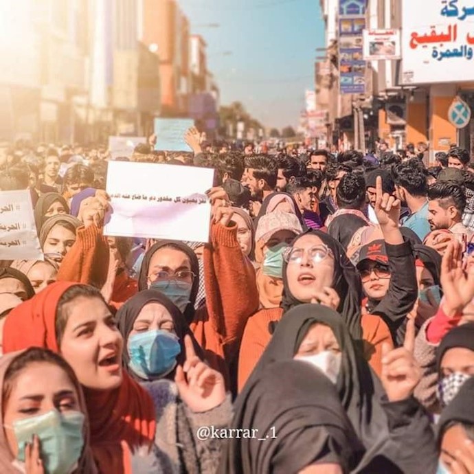 تظاهرات گسترده زنان عراقی در ناصریه در حمایت از فراخوان کمیته انقلاب اکتبر 