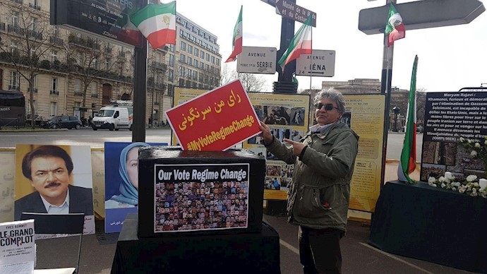 خروش ایرانیان آزاده علیه نمایش انتخابات رژیم آخوندی در پاریس