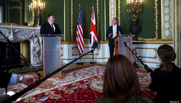 کنفرانس مطبوعاتی مایک پمپئو، وزیر خارجه آمریکا و دومنیک راب، وزیر خارجه بریتانیا