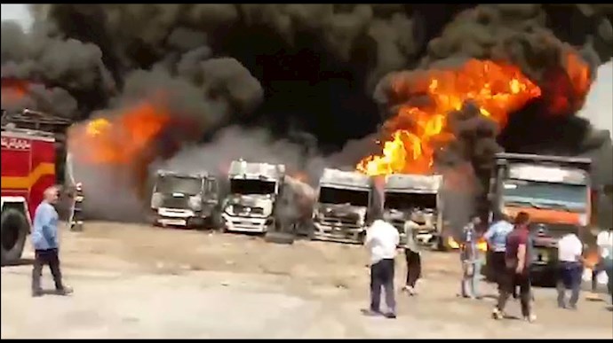 انفجار مخازن و کامیون های حامل سوخت در دولت آباد کرمانشاه