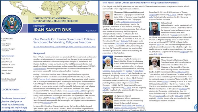 انتشار لیست مقام‌های ناقض آزادی مذاهب توسط کمیسیون بین‌المللی آزادی مذهب در آمریکا