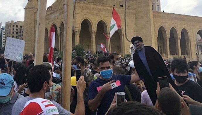  تظاهرات مردم لبنان - اعدام  سمبلیک حسن نصرالله سرکرده حزب‌الله لبنان