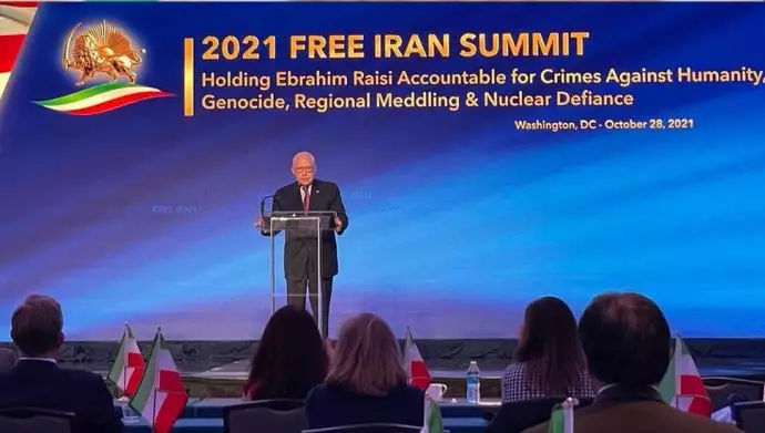 مایکل موکیزی وزیر دادگستری آمریکا - ۲۰۰۹ - اجلاس ایران آزاد ۲۰۲۱ - حسابرسی از ابراهیم رئیسی برای جنایت علیه بشریت و نسل‌کشی 
