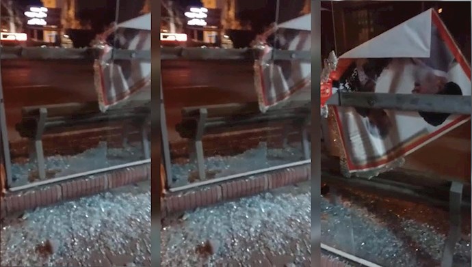 پاره کردن عکس خامنه‌ای و شکستن شیشه‌های ایستگاه اتوبوس در نیشابور