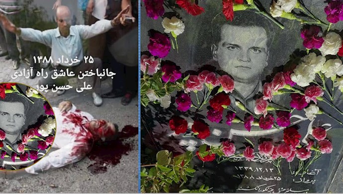مراسم سالگرد شهادت شهید قیام ۸۸ علی حسن‌پور بر سر مزارش