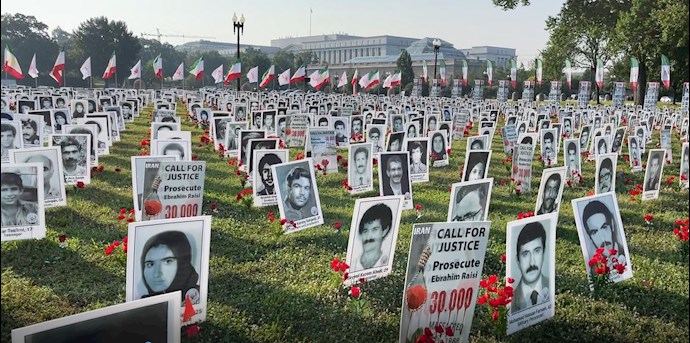 واشنگتن - مقابل ساختمان کنگره آمریکا - نمایشگاه جنایات خامنه‌ای و رئیسی، از قتل‌عام ۶۷، کشتار آبان ۹۸ و سرکوب وحشیانه خوزستان
