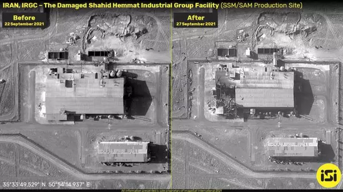 به‌گفته اینتل لب تصاویر ماهواره‌یی از ساختمان مرکز تحقیقاتی سپاه حاکی از انفجار شدید است
