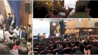 دانشجویان قم نمایش مفتضح سخنگوی رئیسی جلاد را با شعار «بسیجی جیره‌خور، آخرشه خوب بخور» درهم شکستند