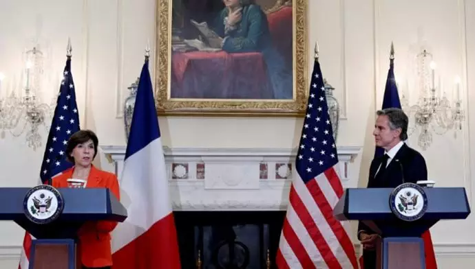 کنفرانس مطبوعاتی آنتونی بلینکن وزیر خارجه آمریکا و کاترین کولونا وزیر خارجه فرانسه