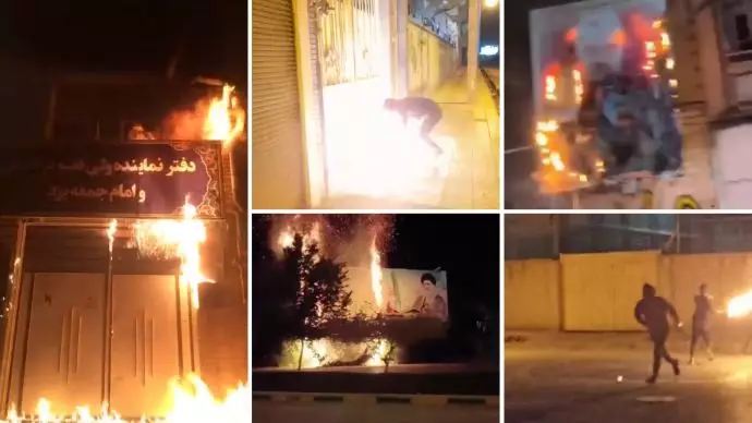 به آتش کشیدن دفتر نماینده خامنه‌ای، بسیج، سپاه و نمادهای حکومتی
